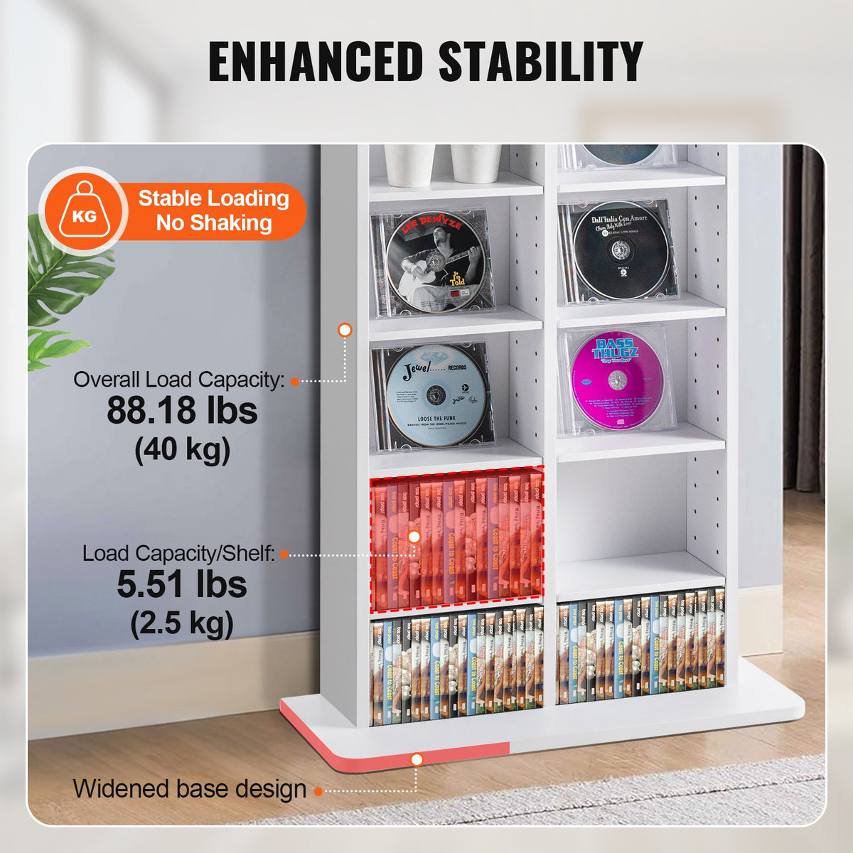 VEVOR Media Storage Cabinet, 8-layer DVD Shelf Holds up to 464 CDs, Adjustable CD Shelves 16 Compartments, Protects & Organizes Music, Movie, Video Games or Memorabilia Collections, White - DVDCDCCJKFS1YOOIZV0 - view 4