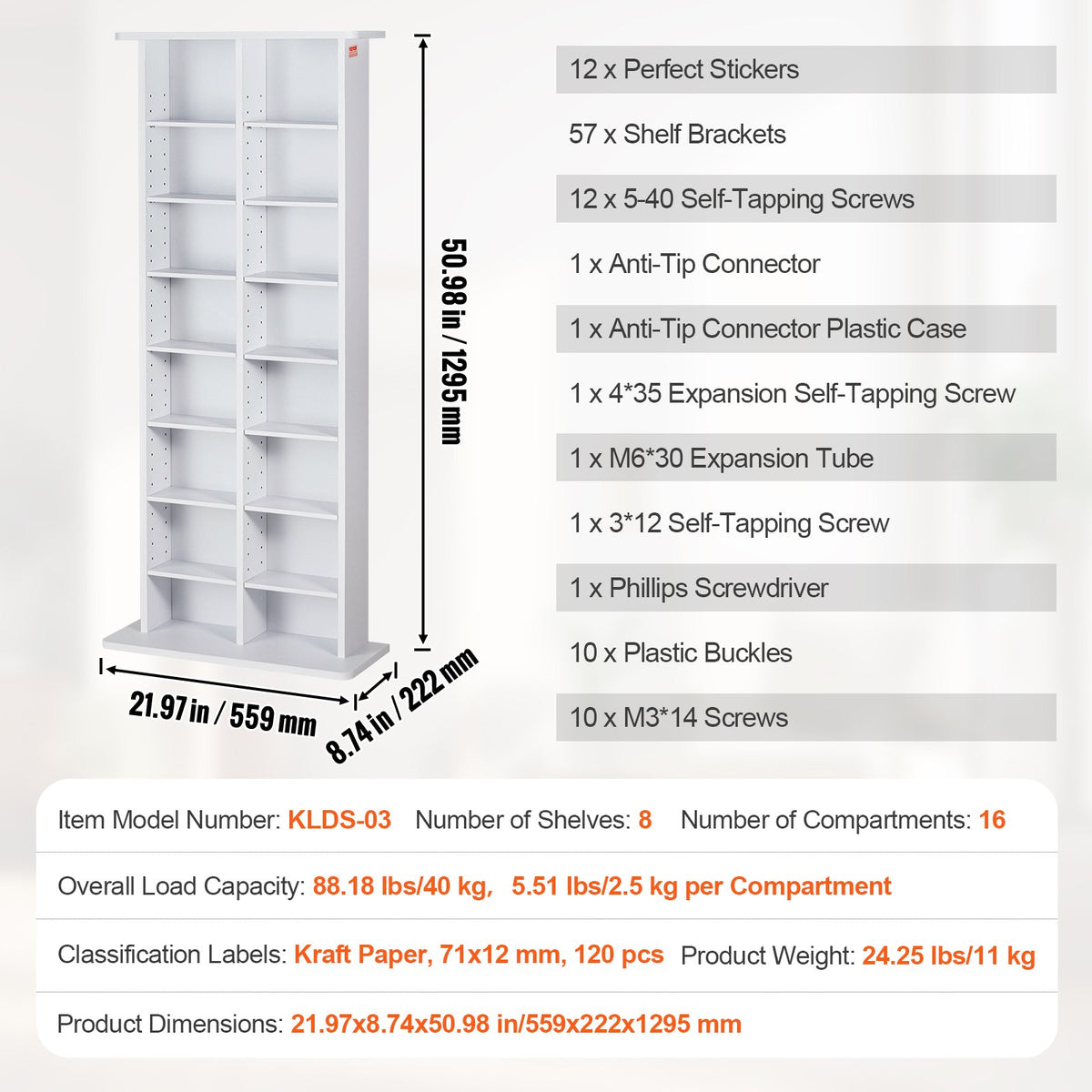 VEVOR Media Storage Cabinet, 8-layer DVD Shelf Holds up to 464 CDs, Adjustable CD Shelves 16 Compartments, Protects & Organizes Music, Movie, Video Games or Memorabilia Collections, White - DVDCDCCJKFS1YOOIZV0 - view 8