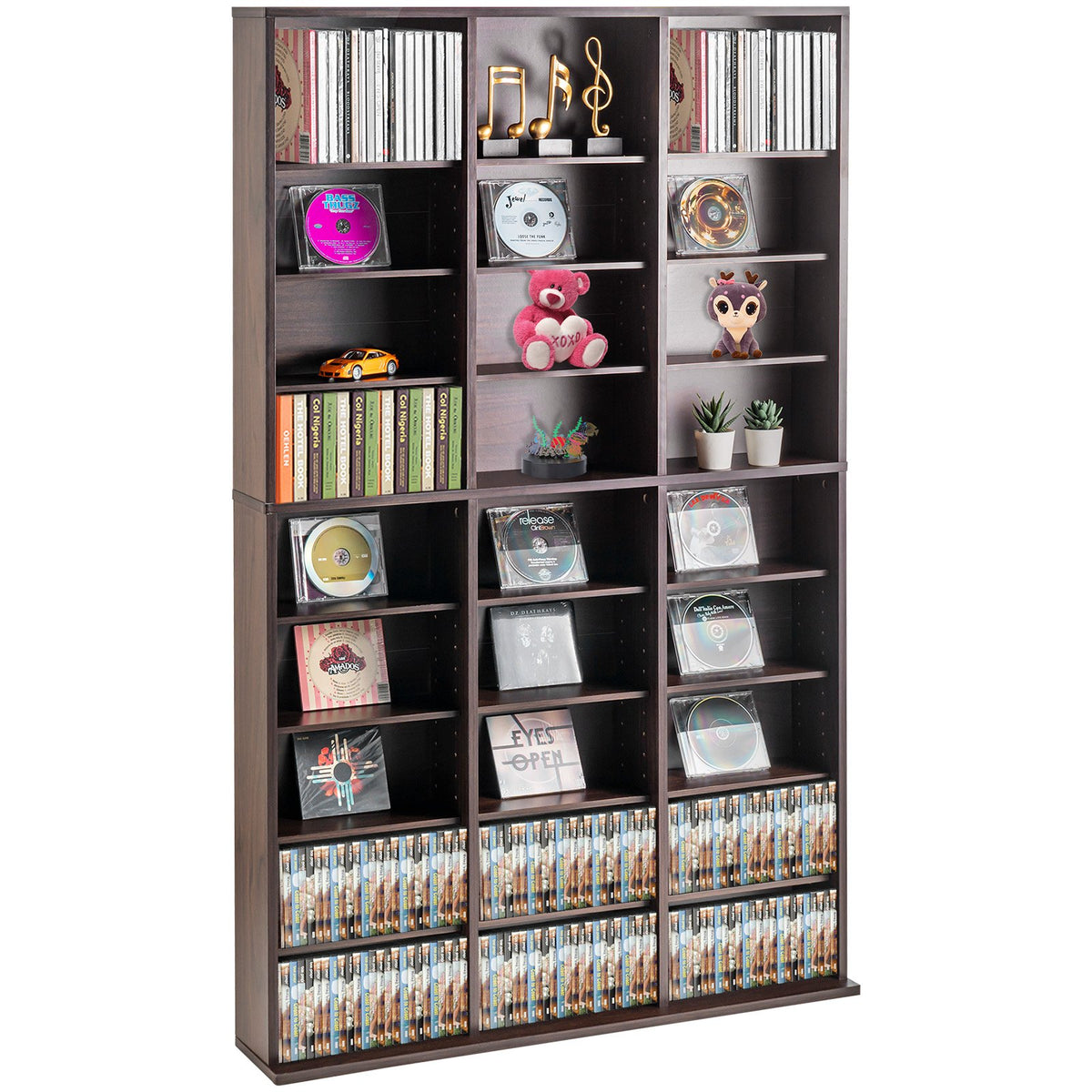 VEVOR Media Storage Cabinet, 9-layer DVD Shelf Holds up to 756 CDs, Adjustable CD Shelves 27 Compartments, Protects & Organizes Music, Movie, Video Games or Memorabilia Collections, Espresso - DVDCDCCJKFS2574OVV0 - view 1