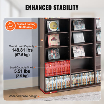 VEVOR Media Storage Cabinet, 9-layer DVD Shelf Holds up to 756 CDs, Adjustable CD Shelves 27 Compartments, Protects & Organizes Music, Movie, Video Games or Memorabilia Collections, Espresso - DVDCDCCJKFS2574OVV0 - view 4