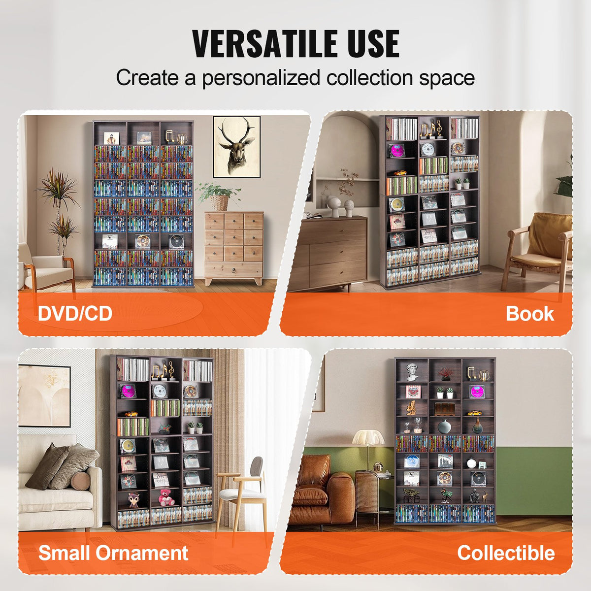 VEVOR Media Storage Cabinet, 9-layer DVD Shelf Holds up to 756 CDs, Adjustable CD Shelves 27 Compartments, Protects & Organizes Music, Movie, Video Games or Memorabilia Collections, Espresso - DVDCDCCJKFS2574OVV0 - view 7