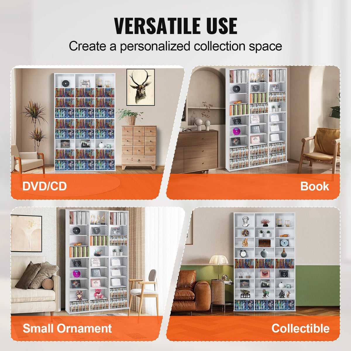 VEVOR Media Storage Cabinet, 9-layer DVD Shelf Holds up to 756 CDs, Adjustable CD Shelves 27 Compartments, Protects & Organizes Music, Movie, Video Games or Memorabilia Collections,White - DVDCDCCJKFS26LT9HV0 - view 7
