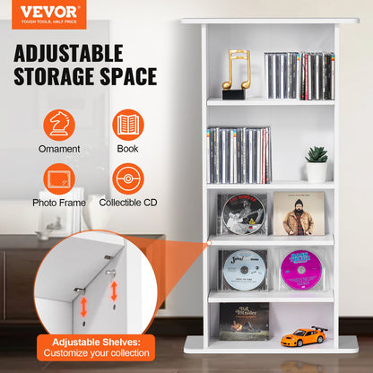VEVOR Media Storage Cabinet, 5-layer DVD Shelf Holds up to 240 CDs, Adjustable CD Shelves, Protects & Organizes Music, Movie, Video Games or Memorabilia Collections, White - DVDCDCCJKFS5OIC88V0 - view 3