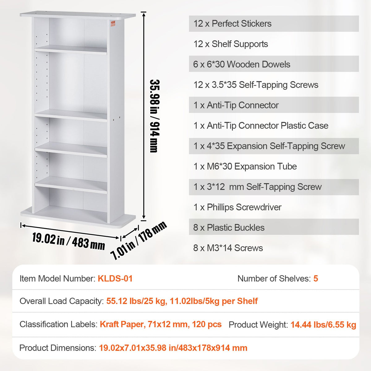 VEVOR Media Storage Cabinet, 5-layer DVD Shelf Holds up to 240 CDs, Adjustable CD Shelves, Protects & Organizes Music, Movie, Video Games or Memorabilia Collections, White - DVDCDCCJKFS5OIC88V0 - view 8
