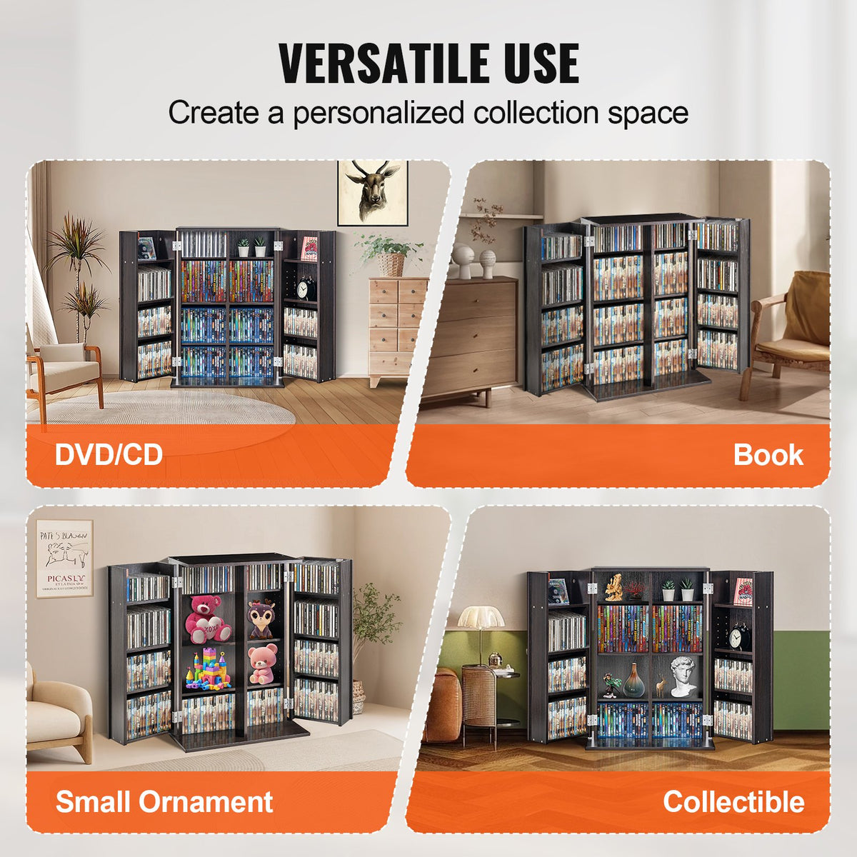 VEVOR Media Storage Cabinet, DVD Cabinet with Doors and Shelves, CD Storage Holds up to 576 CDs, Adjustable DVD Shelf, Protects & Organizes Music, Movie, Video Games or Collections-Espresso - DVDCDCCJLDS1BWRMWV0 - view 7