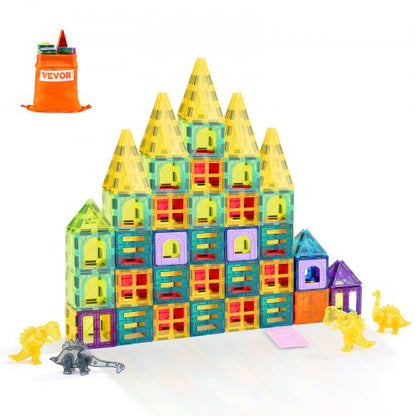 VEVOR Magnetic Tiles, 56 PCS Magnetic Animals Building Blocks for Kids, Magnet Building Set with 4 Dinosaurs, STEM Sensory Educational Construction Stacking Toys Gift for Toddlers Boys Girls Aged 3+ - DWKCLPJMTZ56SUUVEV0 - view 2