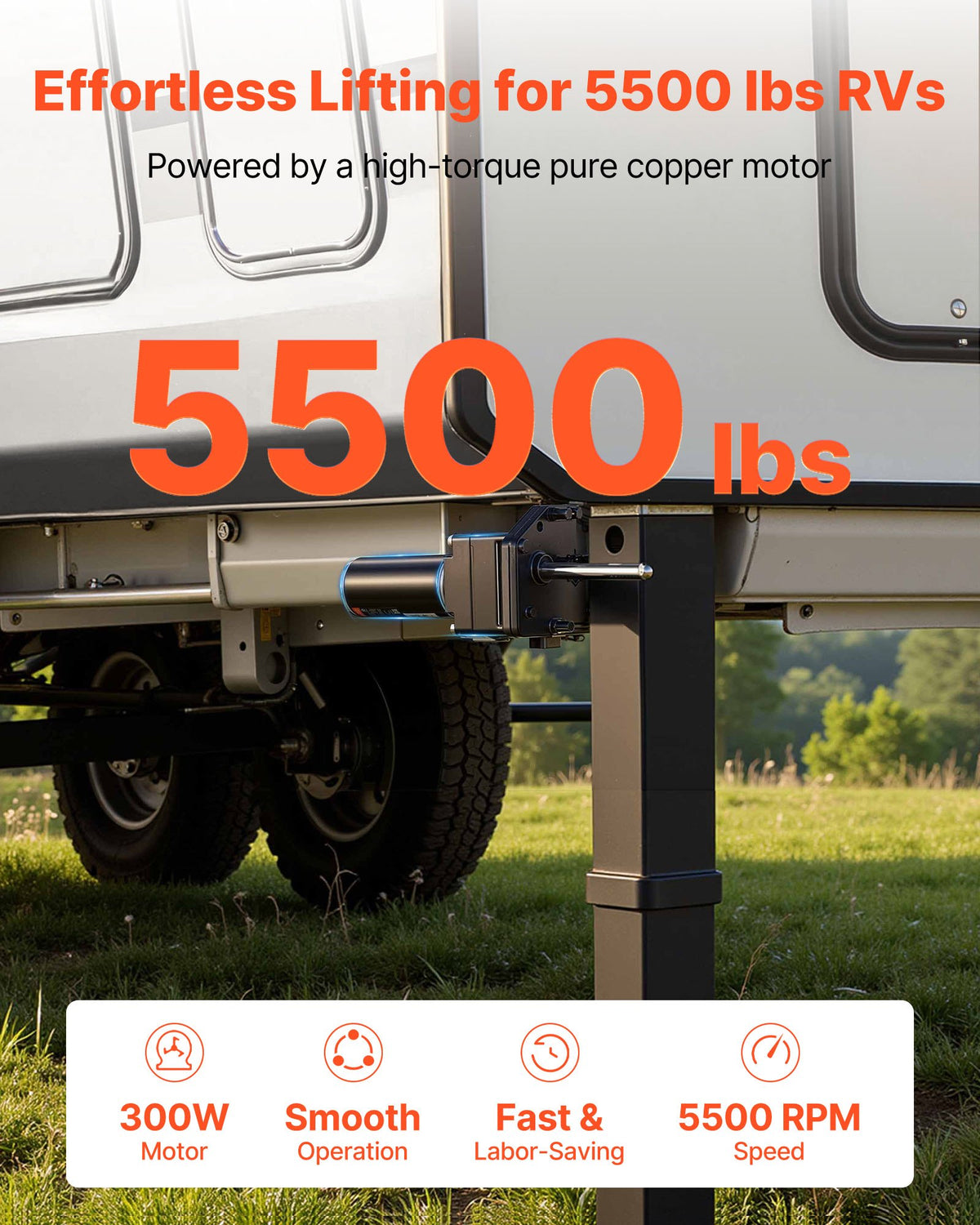 VEVOR RV 5th Wheel Landing Gear Motor, Replaces LG-142178, 5500 lbs Capacity, 300W RV Fifth Wheel Power Landing Gear Motor Compatible with Lippert Venture, Atwood, Stromberg Carlson Systems, Black - DWLQLJOEMM14VNXFU002V9 - view 5