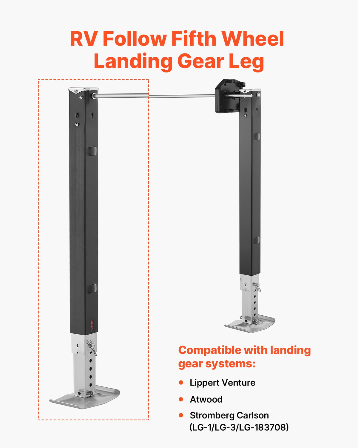 VEVOR RV Follow Fifth Wheel Landing Gear Leg 179014, 32.5-Inch 5th Wheel Landing Gear Universal Replacement Compatible with Lippert Venture, Atwood, Stromberg Carlson Systems, with Pin and Base, Black - DWLQLJOEMM1752F7K001V0 - view 3