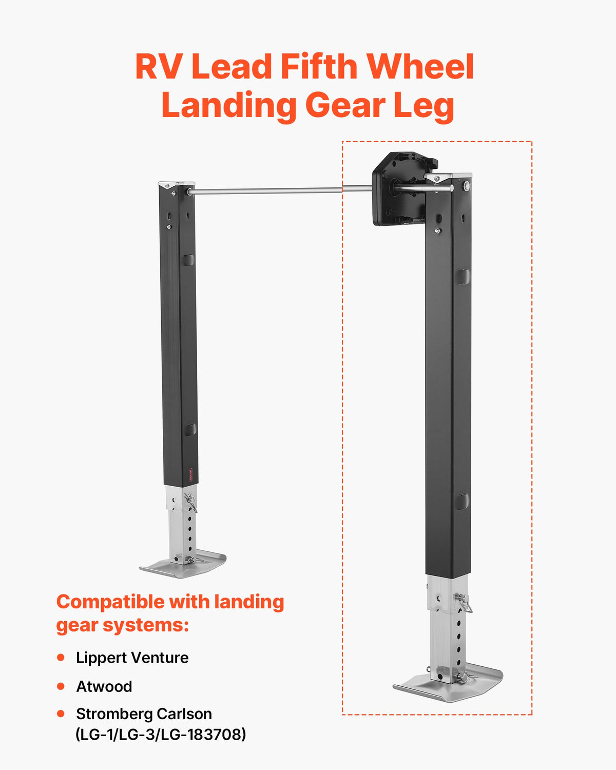VEVOR RV Lead Fifth Wheel Landing Gear Leg 179013, 32.5-Inch 5th Wheel Landing Gear Universal Replacement Compatible with Lippert Venture, Atwood, Stromberg Carlson Systems, with Pin and Base, Black - DWLQLJOEMM17XQ0DI001V0 - view 3