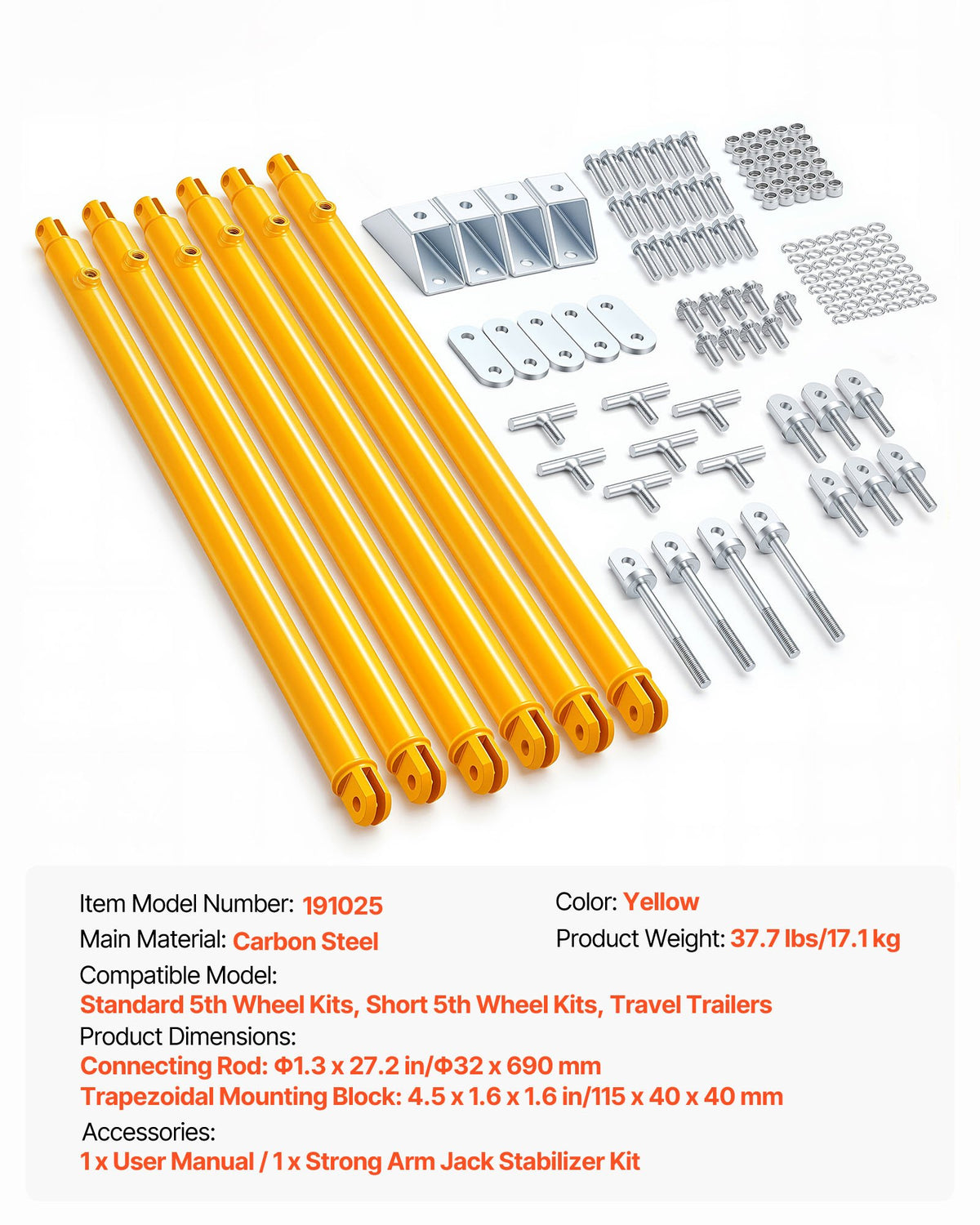 VEVOR JT's Strong Arm Jack Stabilizer Kit 191025, Fits for 5th Wheel RV and Travel Trailer Kit, Fifth-Wheel Jack Stabilizer for Telescopic System, Reduces Chassis Movement, Easy Bolt-On Installation - DWLQLJOEMM19F1C24002V0 - view 8