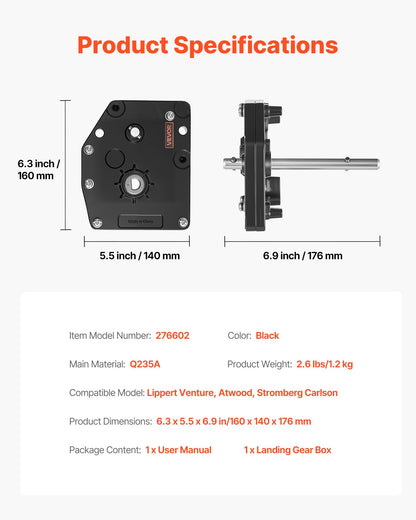 VEVOR RV Fifth Wheel Landing Gear Box 276602, Universal Mount Steel Gearbox Compatible with Lippert Venture, Atwood, Stromberg Carlson Landing Gear Systems, Replace LG-179015, Adjustable Height, Black - DWLQLJOEMM27ARYIP001V0 - view 8
