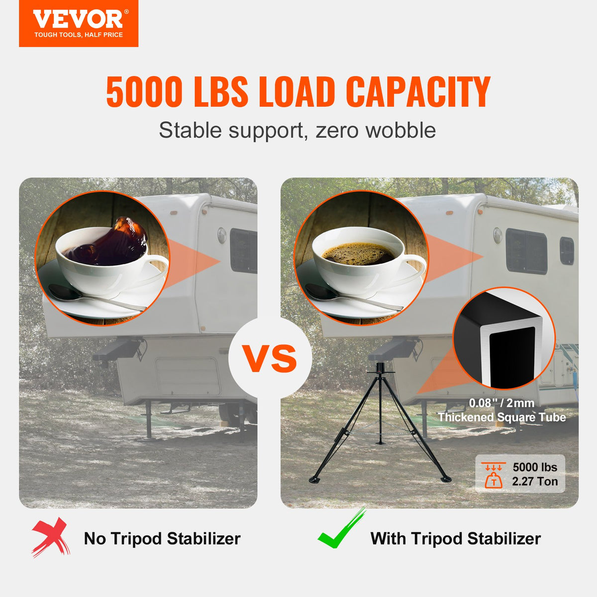 VEVOR 5th Wheel Tripod Stabilizer, 5000 LBS Load Capacity Tripod Fifth Wheel Stabilizer, 35"-57" Adjustable Height RV Gooseneck Stabilizer, Tripod Jack for Fifth-Wheel Trailers, RVs, and Campers - DWLSJJ1J5000OFUIXV0 - view 2