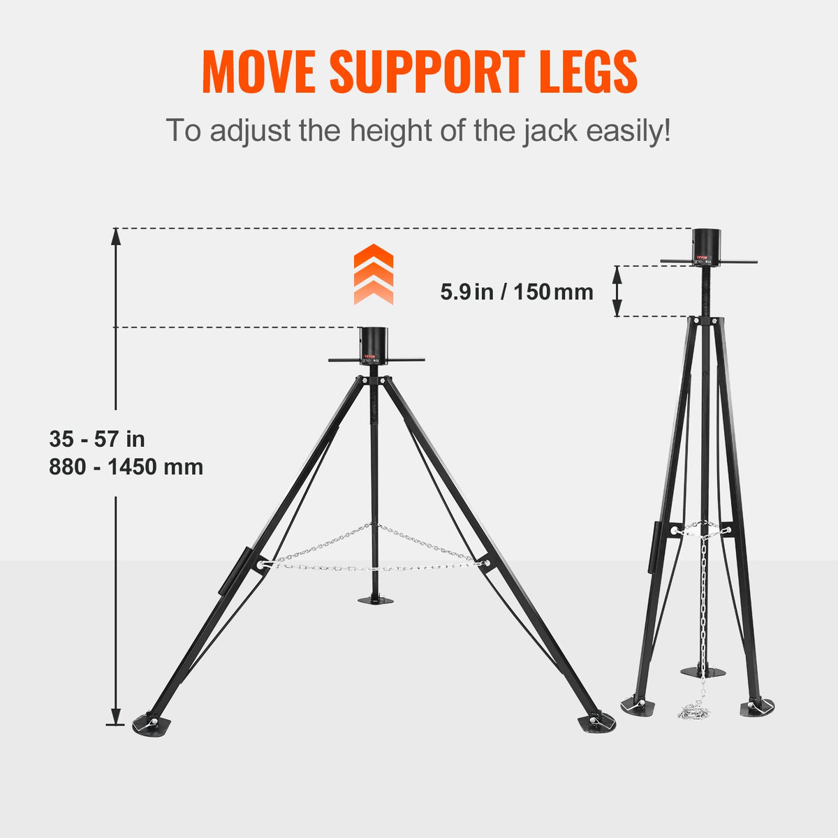 VEVOR 5th Wheel Tripod Stabilizer, 5000 LBS Load Capacity Tripod Fifth Wheel Stabilizer, 35"-57" Adjustable Height RV Gooseneck Stabilizer, Tripod Jack for Fifth-Wheel Trailers, RVs, and Campers - DWLSJJ1J5000OFUIXV0 - view 3