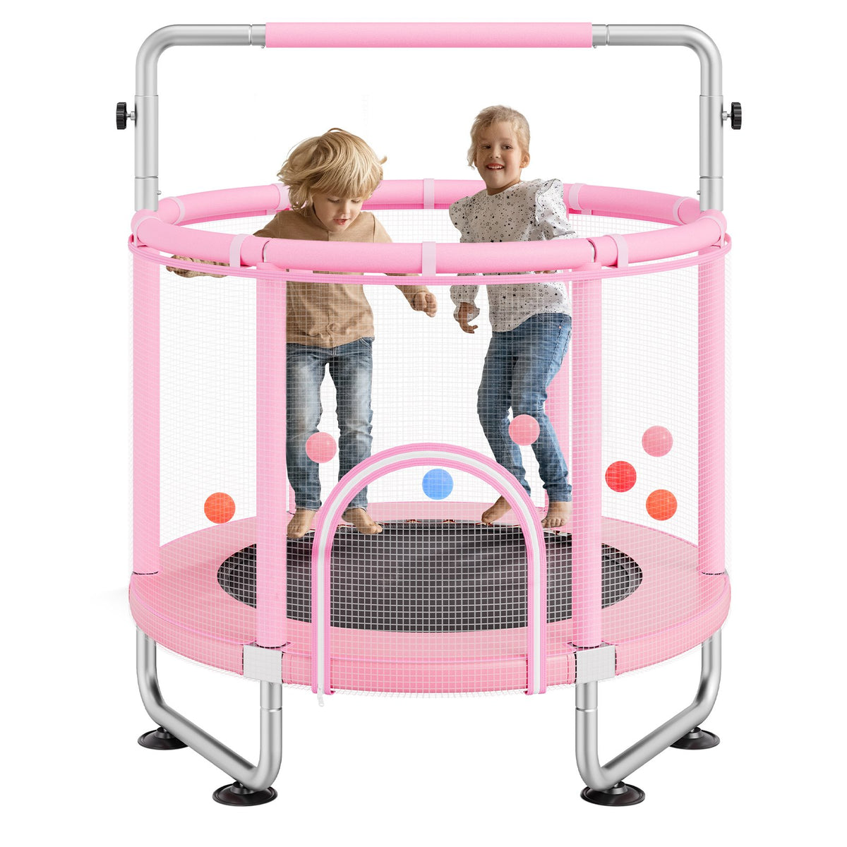 VEVOR 55" Kids Trampoline, 4.6FT Indoor Outdoor Trampoline, Mini Toddler Recreational Trampolinewith Safety Enclosure Net and Basketball Hoop, Birthday Gifts Christmas Toys for 3+ Years Children, Pink - DWYXBC55CDWYUF9SBV0 - view 1
