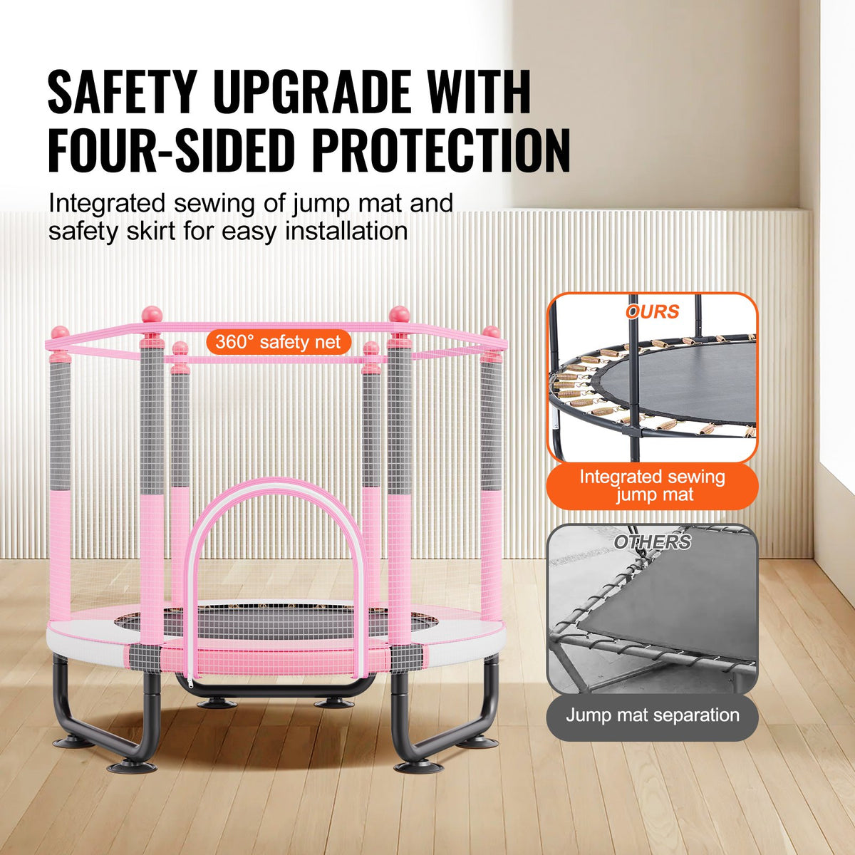 VEVOR 60" Kids Trampoline, 5FT Indoor Outdoor Trampoline, Mini Toddler Recreational Trampolinewith Safety Enclosure Net and Basketball Hoop, Birthday Gifts Christmas Toys for 3+ Years Children, Pink - DWYXBC60YCDW7VQVTV0 - view 4