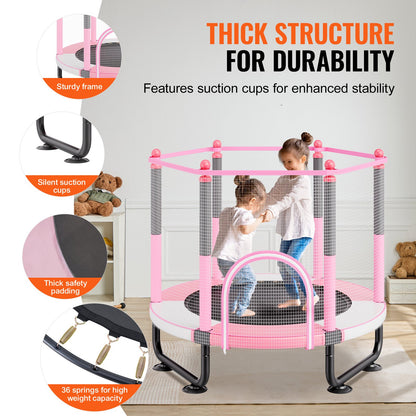 VEVOR 60" Kids Trampoline, 5FT Indoor Outdoor Trampoline, Mini Toddler Recreational Trampolinewith Safety Enclosure Net and Basketball Hoop, Birthday Gifts Christmas Toys for 3+ Years Children, Pink - DWYXBC60YCDW7VQVTV0 - view 6