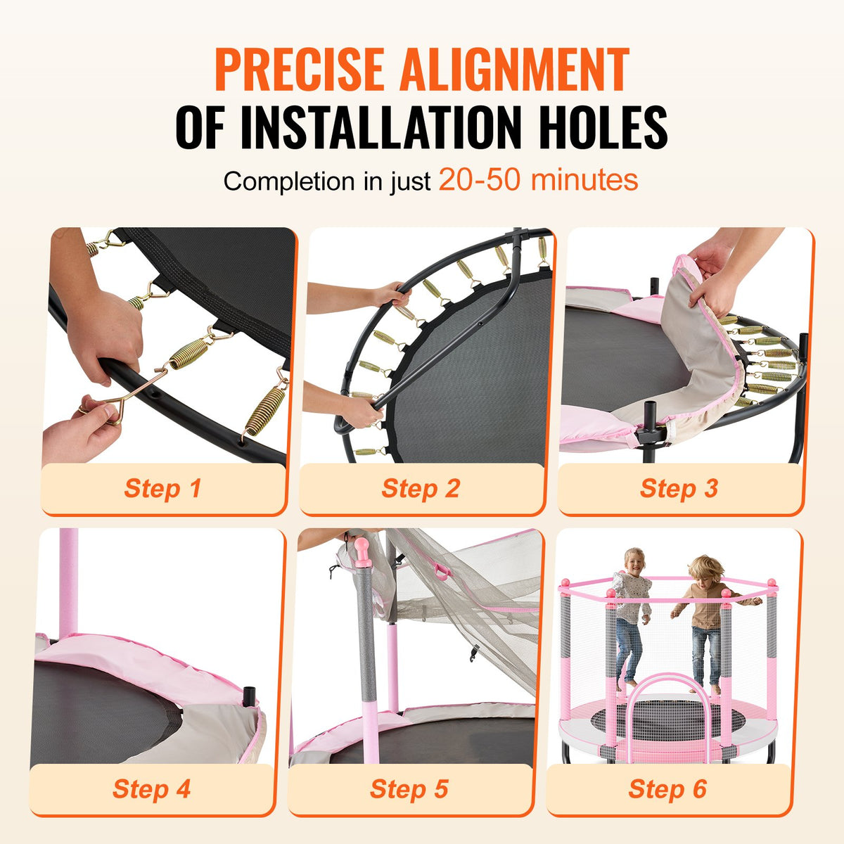 VEVOR 60" Kids Trampoline, 5FT Indoor Outdoor Trampoline, Mini Toddler Recreational Trampolinewith Safety Enclosure Net and Basketball Hoop, Birthday Gifts Christmas Toys for 3+ Years Children, Pink - DWYXBC60YCDW7VQVTV0 - view 7