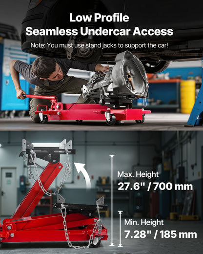 VEVOR Low Profile Floor Jack, 2200 lbs / 1 Ton Lifting Capacity Telescoping Transmission Floor Jack, 7.28-27.6 in Lifting Height, Flexible 360° Swivel wheels, Heavy-Duty Lift Hoist for Garage/Shop - DWYYQJDHS220DJN5M001V0 - view 3