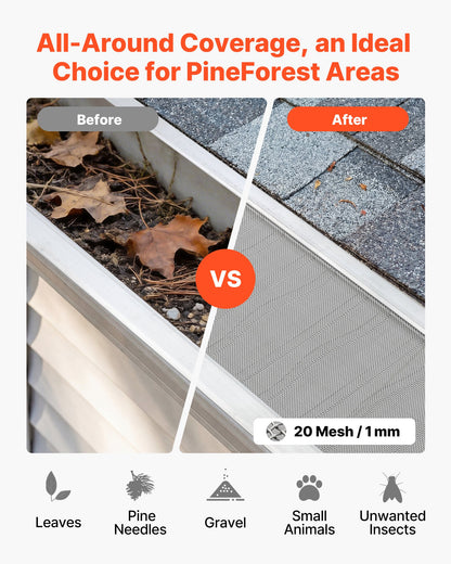 VEVOR Gutter Guard, 6 in Aluminum Gutter Cover with Stainless Steel Micro Mesh, Heavy-Duty 48ft Length, 0.04in Thick, Leaf Guard for Debris and Pine Needles, Easy DIY Install, Screws Included, 12 PCS - DWZTGGBBXGWLNM2QA001V0 - view 3