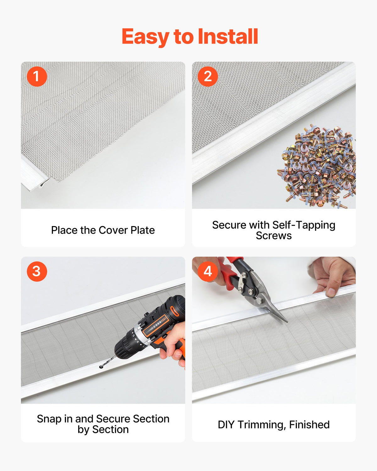 VEVOR Gutter Guard, 6 in Aluminum Gutter Cover with Stainless Steel Micro Mesh, Heavy-Duty 48ft Length, 0.04in Thick, Leaf Guard for Debris and Pine Needles, Easy DIY Install, Screws Included, 12 PCS - DWZTGGBBXGWLNM2QA001V0 - view 6