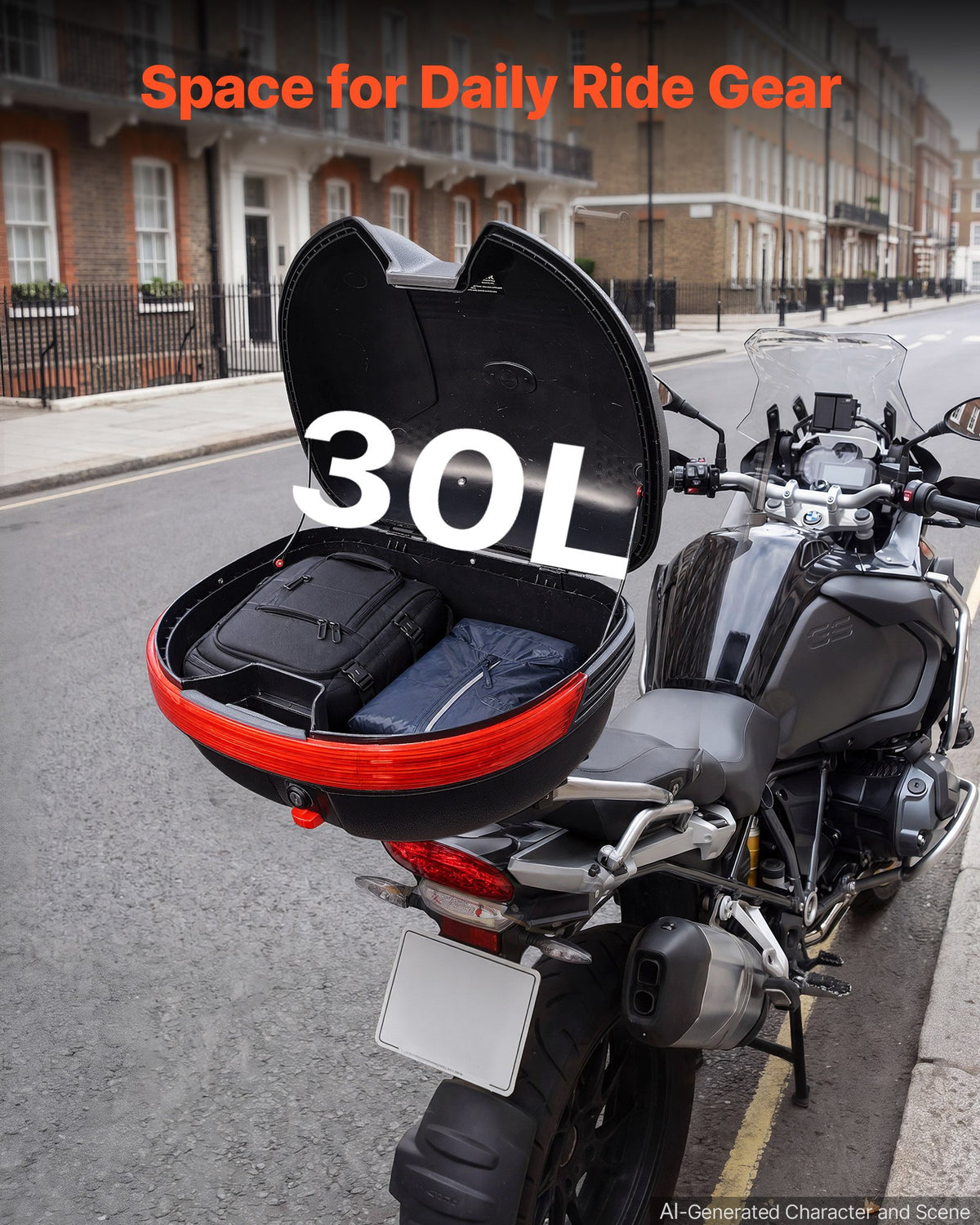 VEVOR Motorcycle Top Case 30L Universal Waterproof PP Motorcycle Tail Case, Detachable Motorbike Top Box with Security Lock & Backrest for Luggage Storage - DX30LPPHSTYX2K6PE001V0 - view 4