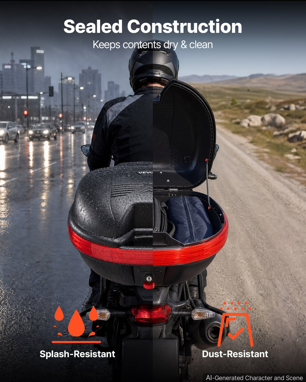VEVOR Motorcycle Top Case 30L Universal Waterproof PP Motorcycle Tail Case, Detachable Motorbike Top Box with Security Lock & Backrest for Luggage Storage - DX30LPPHSTYX2K6PE001V0 - view 5