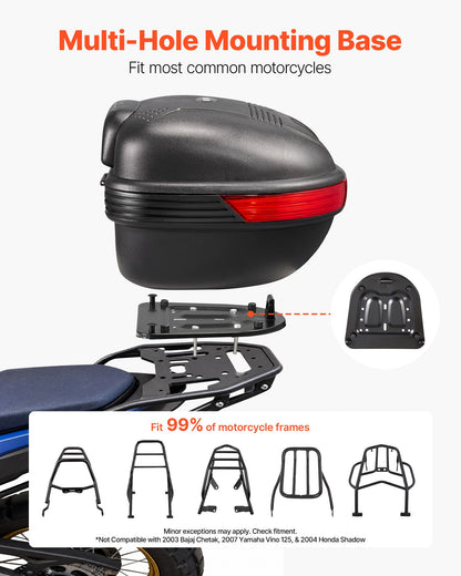 VEVOR Motorcycle Top Case 30L Universal Waterproof PP Motorcycle Tail Case, Detachable Motorbike Top Box with Security Lock & Backrest for Luggage Storage - DX30LPPHSTYX2K6PE001V0 - view 6