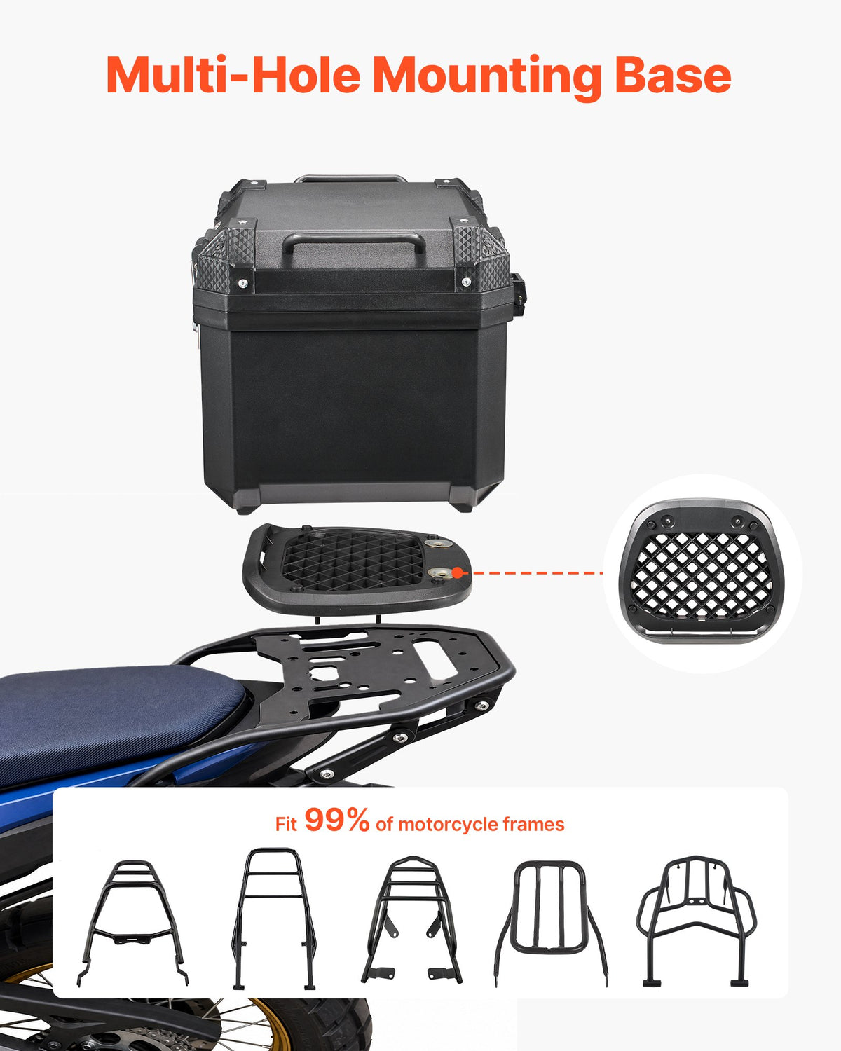 VEVOR Motorcycle Top Case 45L Universal Waterproof ABS Motorcycle Tail Case, Detachable Motorbike Top Box with Security Lock & Leather Liner for Luggage Storage - DX45LABSSLYSGY54S001V0 - view 6