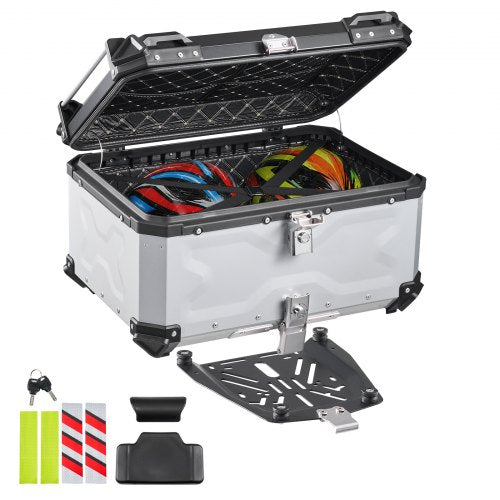 VEVOR Motorcycle Top Case, 65L Universal Aluminum Hard Motorcycle Tail Case, Waterproof Detachable Motorbike Top Box with Security Lock & Leather Liner for Helmets Storage - DX65LLHJYSTY1F8E8001V0 - view 2