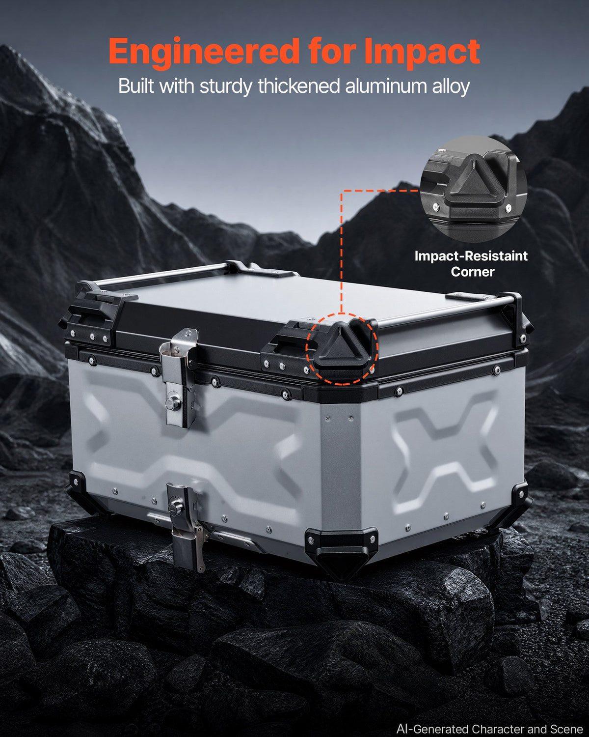 VEVOR Motorcycle Top Case, 65L Universal Aluminum Hard Motorcycle Tail Case, Waterproof Detachable Motorbike Top Box with Security Lock & Leather Liner for Helmets Storage - DX65LLHJYSTY1F8E8001V0 - view 3