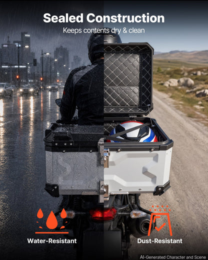 VEVOR Motorcycle Top Case, 65L Universal Aluminum Hard Motorcycle Tail Case, Waterproof Detachable Motorbike Top Box with Security Lock & Leather Liner for Helmets Storage - DX65LLHJYSTY1F8E8001V0 - view 5