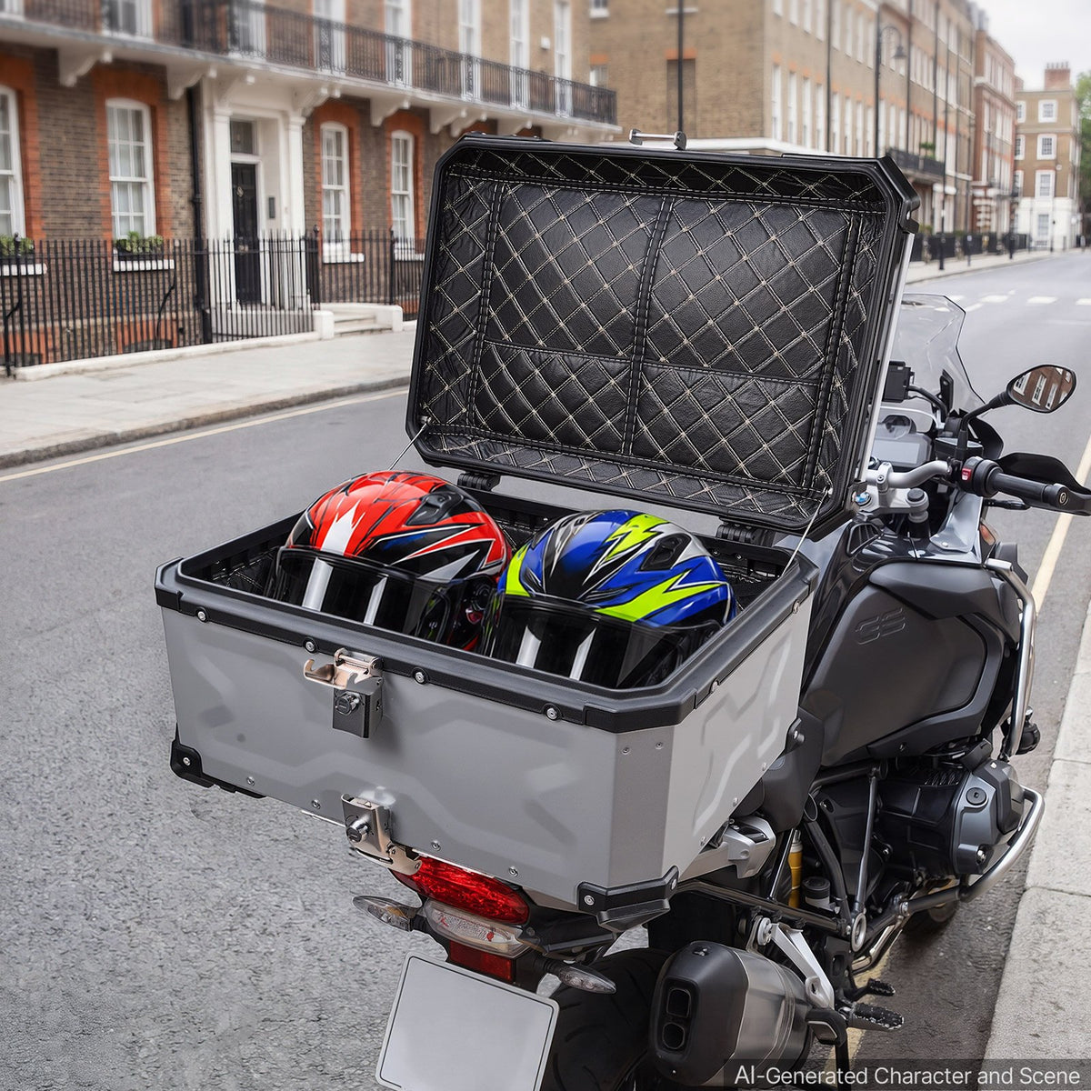 VEVOR Motorcycle Top Case, 65L Universal Aluminum Hard Motorcycle Tail Case, Waterproof Detachable Motorbike Top Box with Security Lock & Leather Liner for Helmets Storage - DX65LLHJYSTY1F8E8001V0 - view 9