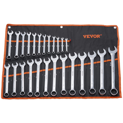 VEVOR Combination Wrench Set, 25-Piece Open End Wrench Set with Roll-up Pouch, Carbon Steel Wrench Set  Metric 6 mm to 32 mm, Ideal for General Household, Garage, Workshop, Auto Repairs, Emergency - DXBSTZGDK25P2B3VYV0 - view 1