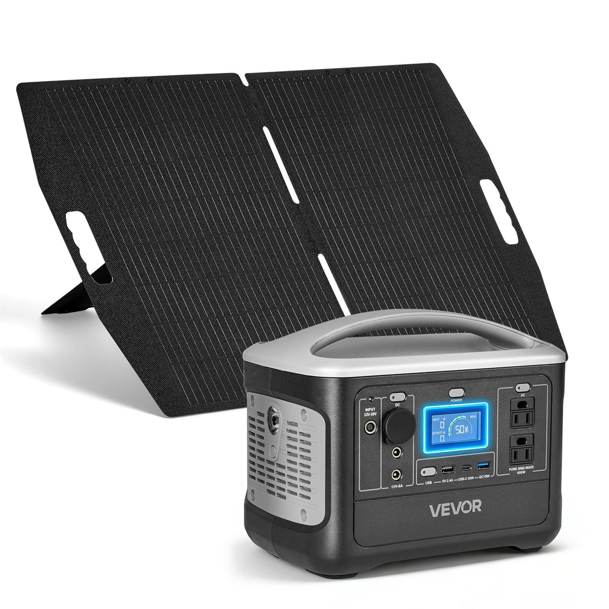 VEVOR Portable Power Station with 100W Solar Panel, 600W Solar Generator Power Station, 493Wh LiFePO4 Battery Backup with 8 Output Ports for Home Emergency, Outdoor Camping, RV Travel - DXCNDYTJ1100D3D0E001V1 - view 1