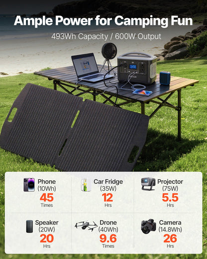 VEVOR Portable Power Station with 100W Solar Panel, 600W Solar Generator Power Station, 493Wh LiFePO4 Battery Backup with 8 Output Ports for Home Emergency, Outdoor Camping, RV Travel - DXCNDYTJ1100D3D0E001V1 - view 3