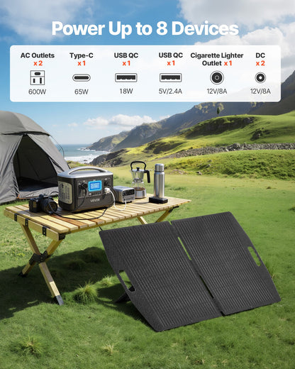 VEVOR Portable Power Station with 100W Solar Panel, 600W Solar Generator Power Station, 493Wh LiFePO4 Battery Backup with 8 Output Ports for Home Emergency, Outdoor Camping, RV Travel - DXCNDYTJ1100D3D0E001V1 - view 7