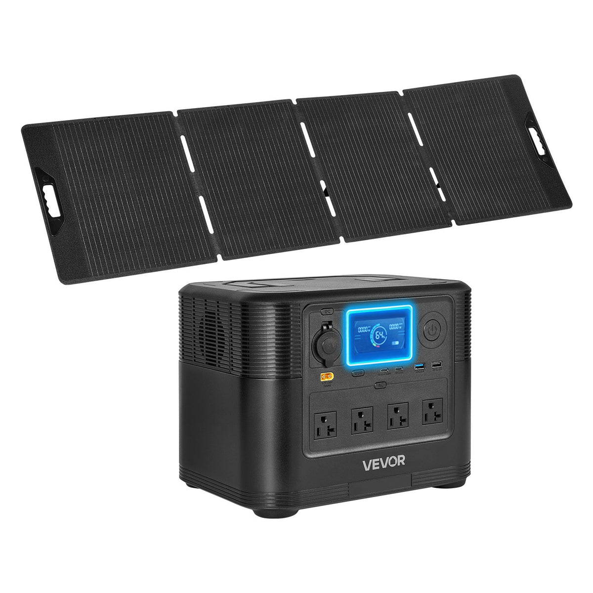 VEVOR Portable Power Station with 200W Solar Panel, 1800W Solar Generator Power Station, 1008Wh LiFePO4 Battery Backup with 9 Output Ports for for Home Emergency, Outdoor Camping, RV Travel - DXCNDYTJ1200T987R001V1 - view 1