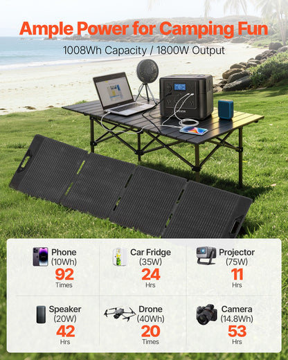 VEVOR Portable Power Station with 200W Solar Panel, 1800W Solar Generator Power Station, 1008Wh LiFePO4 Battery Backup with 9 Output Ports for for Home Emergency, Outdoor Camping, RV Travel - DXCNDYTJ1200T987R001V1 - view 3