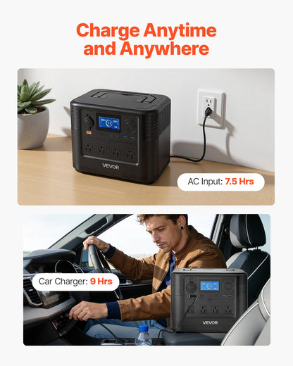 VEVOR Portable Power Station, 1800W Solar Generator Power Station, 1008Wh LiFePO4 Battery Backup with 9 Output Ports for for Home Emergency, Outdoor Camping, RV Travel (Solar Panel NOT Included) - DXCNDYWTYNB177DIF001V1 - view 7