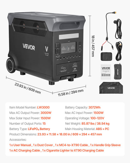 VEVOR Portable Power Station, 3000W Solar Generator Power Station, 3072Wh LiFePO4 Battery Backup with 15 Output Ports for for Home Emergency, Outdoor Camping, RV Travel (Solar Panel NOT Included) - DXCNDYWTYNB39QS59001V1 - view 8