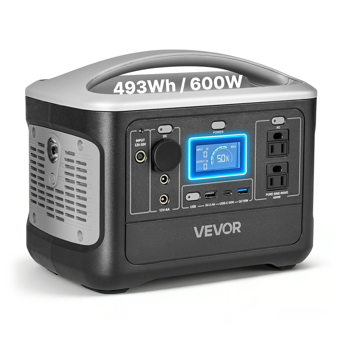 VEVOR Portable Power Station, 600W Solar Generator Power Station, 493Wh LiFePO4 Battery Backup with 8 Output Ports for Home Emergency, Outdoor Camping, RV Travel (Solar Panel NOT Included) - DXCNDYWTYNB5I6NQI001V1 - view 1