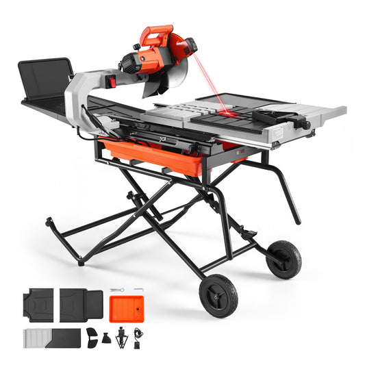 VEVOR Wet Tile Saw with Stand 10 Inch 65Mn Steel Blade Tile Cutter Wet Saw, for Cutting Tiles and Stones, 0-45° Adjustable Bevel Cut, 15-Amp