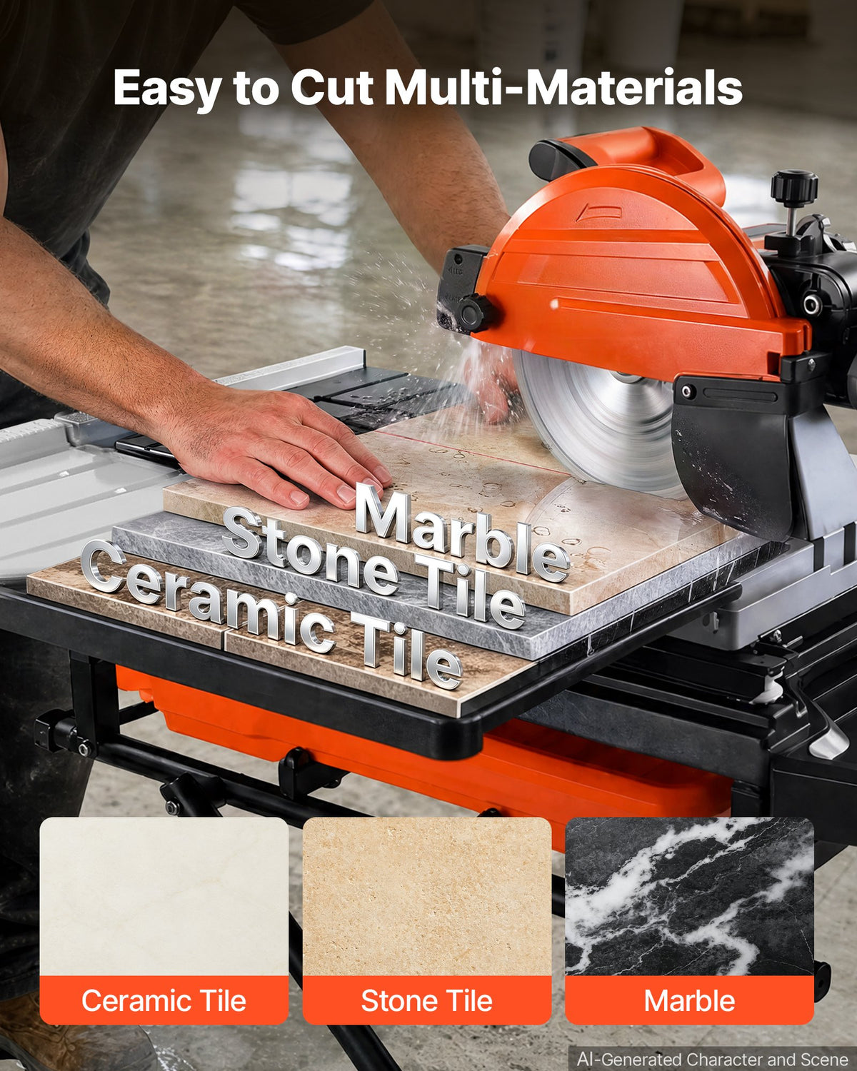 VEVOR Wet Tile Saw with Stand 10 Inch 65Mn Steel Blade Tile Cutter Wet Saw, for Cutting Tiles and Stones, 0-45° Adjustable Bevel Cut, 15-Amp