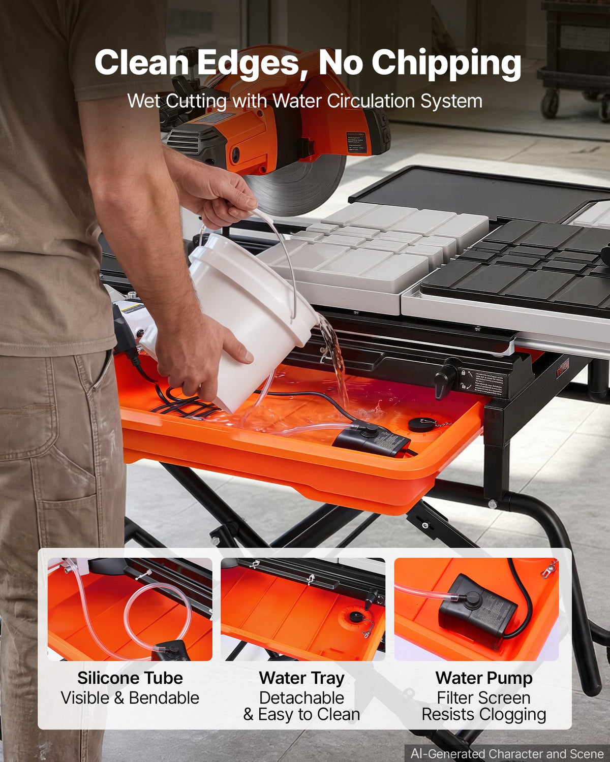 VEVOR Wet Tile Saw with Stand 10 Inch 65Mn Steel Blade Tile Cutter Wet Saw, for Cutting Tiles and Stones, 0-45° Adjustable Bevel Cut, 15-Amp