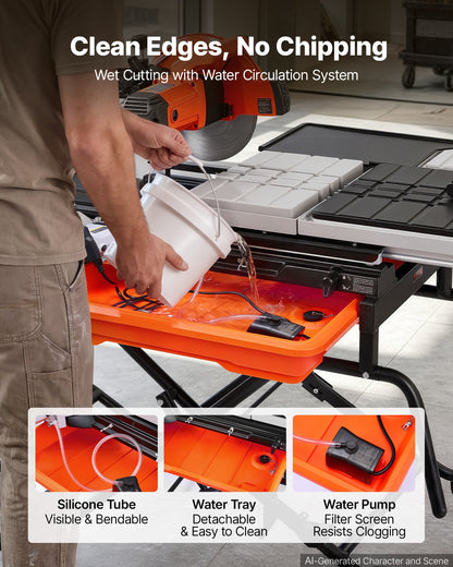 VEVOR Wet Tile Saw with Stand 10 Inch 65Mn Steel Blade Tile Cutter Wet Saw, for Cutting Tiles and Stones, 0-45° Adjustable Bevel Cut, 15-Amp