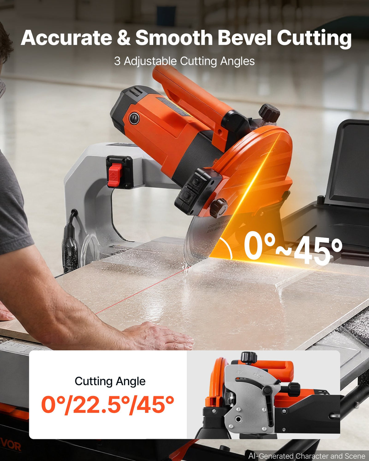 VEVOR Wet Tile Saw with Stand 10 Inch 65Mn Steel Blade Tile Cutter Wet Saw, for Cutting Tiles and Stones, 0-45° Adjustable Bevel Cut, 15-Amp