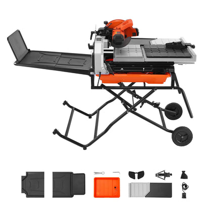 VEVOR Wet Tile Saw with Stand 10 Inch 65Mn Steel Blade Tile Cutter Wet Saw, for Cutting Tiles and Stones, 0-45° Adjustable Bevel Cut, 15-Amp