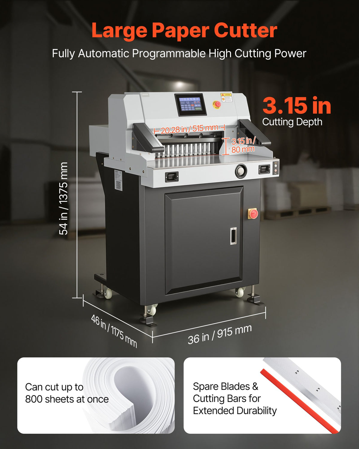 VEVOR Electric Paper Cutter, 1100W Heavy Duty Paper Cutter Machine With 20.28 in Cutting Width, 3.15 in Cutting Thickness, Electric Guillotine Trimmer with Casters and 7 in Touchscreen, for Print Shop - DXDDQZJYYQZJVVLNO001V1 - view 3