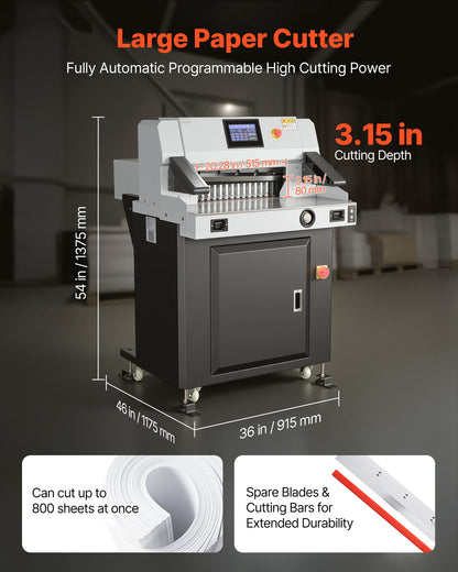 VEVOR Electric Paper Cutter, 1100W Heavy Duty Paper Cutter Machine With 20.28 in Cutting Width, 3.15 in Cutting Thickness, Electric Guillotine Trimmer with Casters and 7 in Touchscreen, for Print Shop - DXDDQZJYYQZJVVLNO001V1 - view 3