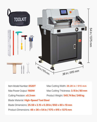 VEVOR Electric Paper Cutter, 1100W Heavy Duty Paper Cutter Machine With 20.28 in Cutting Width, 3.15 in Cutting Thickness, Electric Guillotine Trimmer with Casters and 7 in Touchscreen, for Print Shop - DXDDQZJYYQZJVVLNO001V1 - view 8